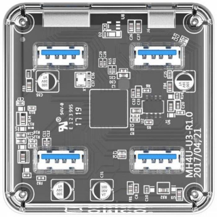 Hub USB Orico MH4U, 4x USB 3.2 Gen 1, Transparent