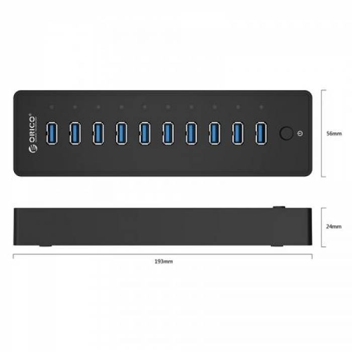 Hub USB Orico P10-U3-BK, 10x USB 3.2 gen 1, Black