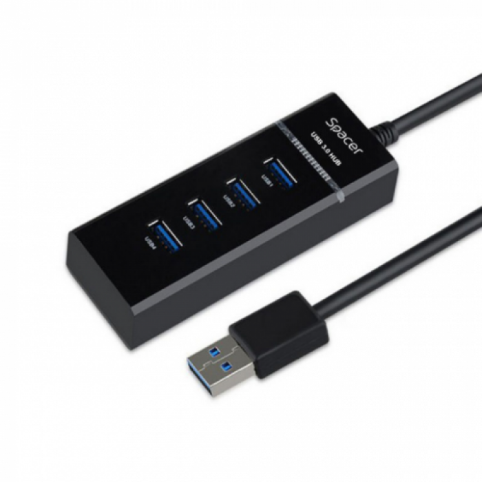 Hub USB Spacer SPH-4USB30-01, 4x USB3.0, Black