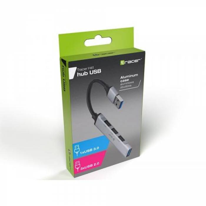 Hub USB Tracer H41, 4x USB, Grey