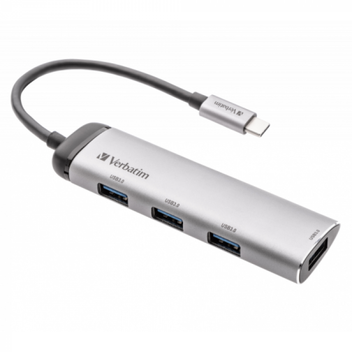 Hub USB Verbatim 49147, 4x USB, 1x USB-C, Silver