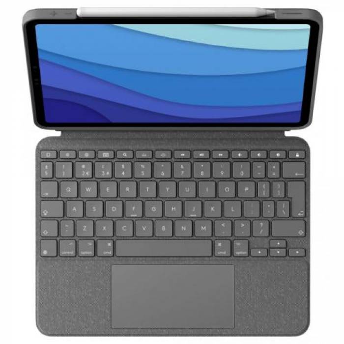 Husa/Stand Logitech Combo Touch cu tastatura pentru iPad Pro 1/2/3th gen de 11inch, Layout UK, Oxford Grey