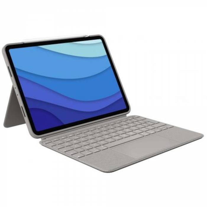 Husa/Stand Logitech Combo Touch cu tastatura pentru iPad Pro 1/2/3th gen de 11inch, Layout UK, Sand