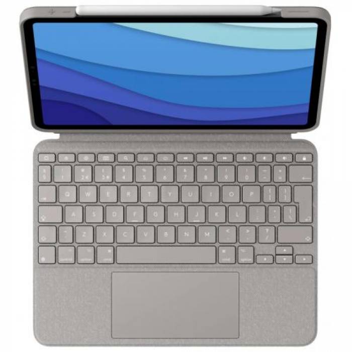 Husa/Stand Logitech Combo Touch cu tastatura pentru iPad Pro 1/2/3th gen de 11inch, Layout UK, Sand