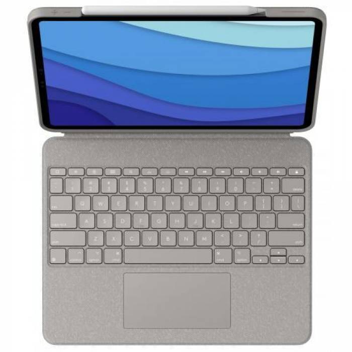 Husa/Stand Logitech Combo Touch cu tastatura pentru iPad Pro 5th gen de 12.9inch, Layout UK, Sand