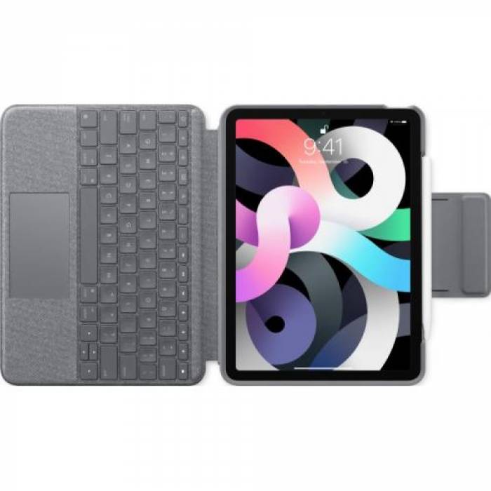 Husa/Stand Logitech Folio Touch cu tastatura pentru tableta iPad Air 4 de 10.9inch, Layout US, Oxford Grey