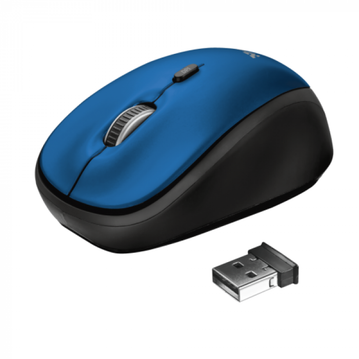 Husa Trust Yvo Reversible pentru laptop de 15.6inch, Blue + Mouse, USB Wireless, Blue