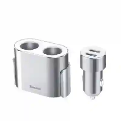 Incarcator auto Baseus CRDYQ-0S, 2x USB, 3.4A, Silver + Bricheta auto