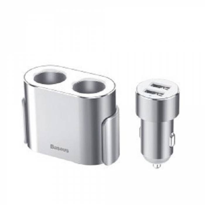 Incarcator auto Baseus CRDYQ-0S, 2x USB, 3.4A, Silver + Bricheta auto