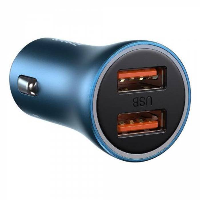 Incarcator auto Baseus Golden Contactor, 2x USB, 3A, Blue