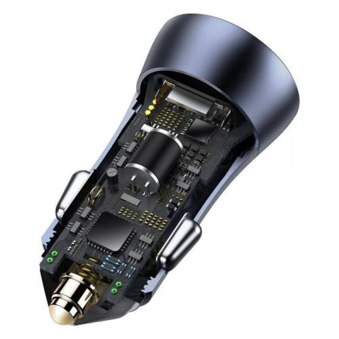 Incarcator auto Baseus Golden Contactor Pro, 2x USB, 3A, Black