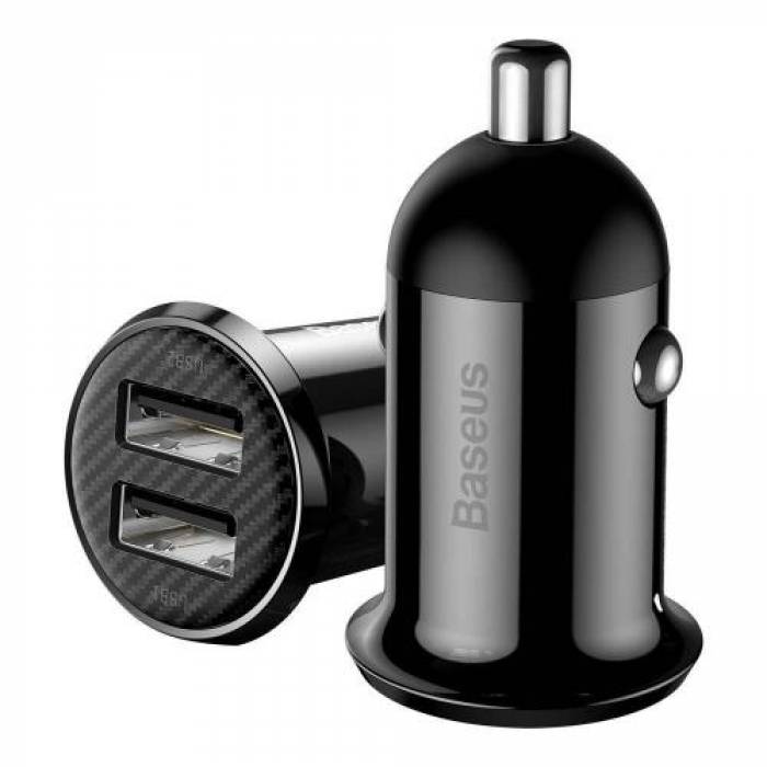 Incarcator auto Baseus Grain Pro, 2x USB, 2.4A, Black