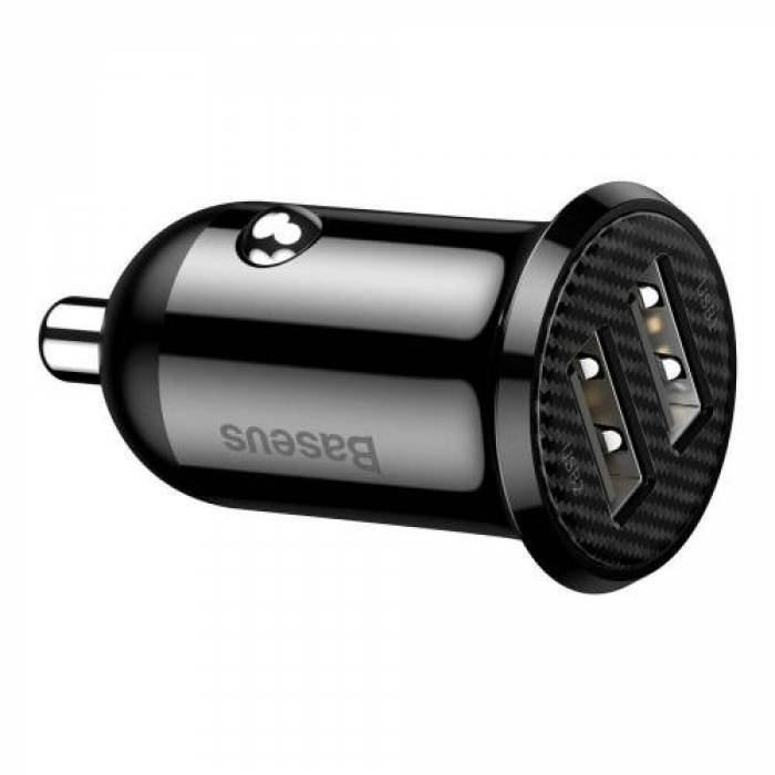 Incarcator auto Baseus Grain Pro, 2x USB, 2.4A, Black