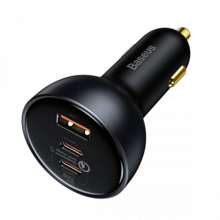 Incarcator auto Baseus TZCCZM-0G, 2x USB-C, 1x USB, 3A, Black