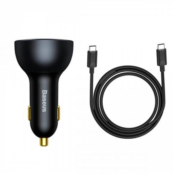 Incarcator auto Baseus TZCCZM-0G, 2x USB-C, 1x USB, 3A, Black