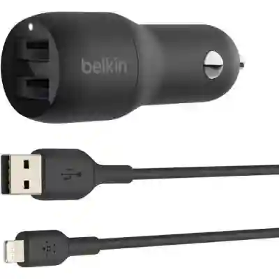 Incarcator auto Belkin Boost Charge, 2x USB-A, 24W, Black