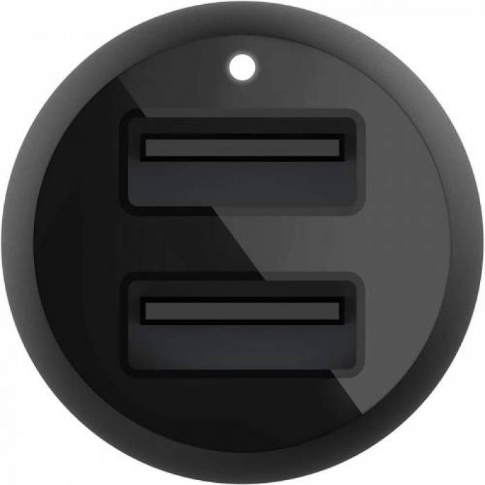 Incarcator auto Belkin Boost Charge, 2x USB-A, 24W, Black