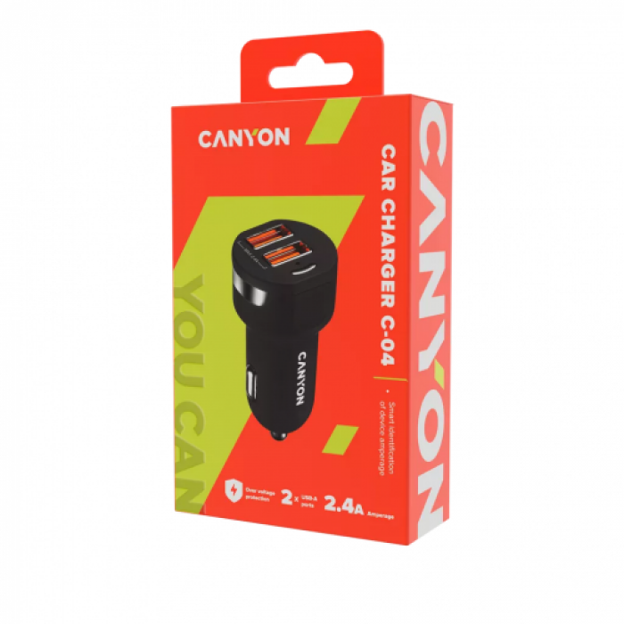 Incarcator auto Canyon C-04, 2x USB-A, 2.4A, Black