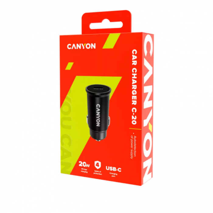 Incarcator auto Canyon C-20, 1x USB-C, 3A, Black