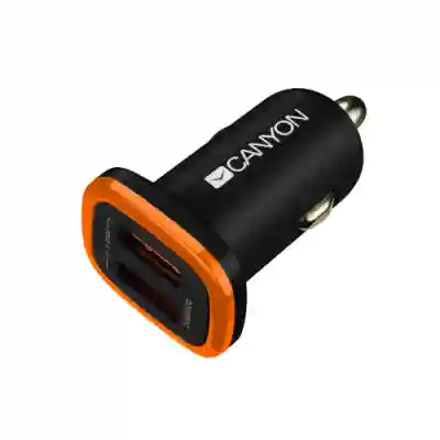 Incarcator auto Canyon CNE-CCA02B, 2x USB, 2.1A, Black-Orange