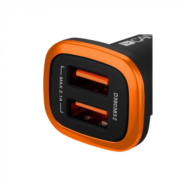 Incarcator auto Canyon CNE-CCA02B, 2x USB, 2.1A, Black-Orange