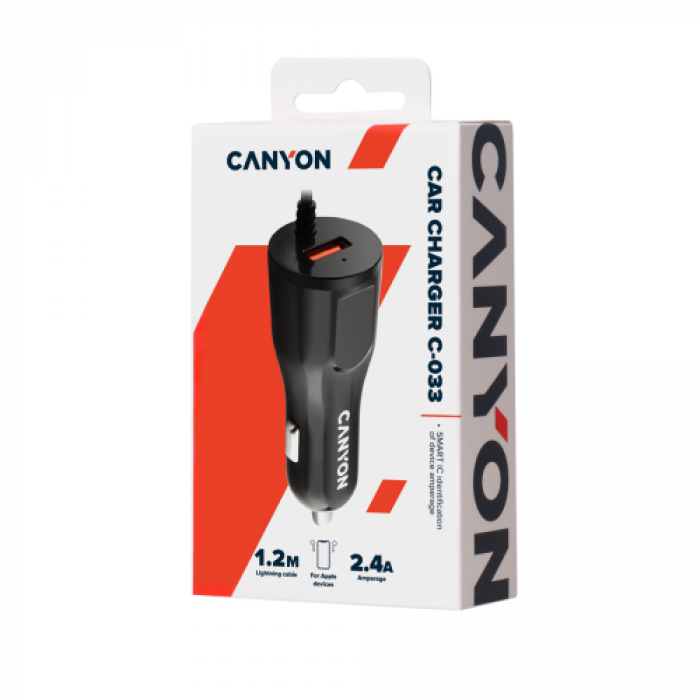 Incarcator auto Canyon CNE-CCA033B, 1x USB, 2.4A, Black