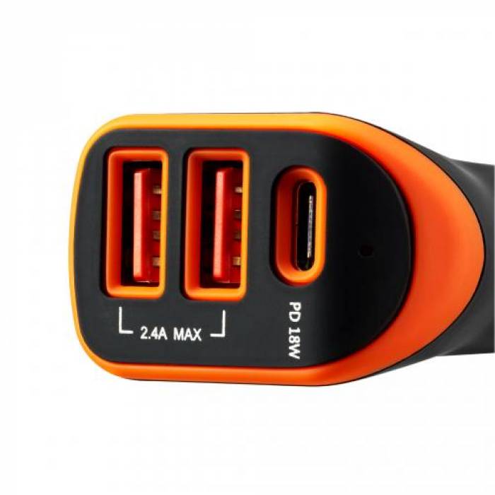 Incarcator auto Canyon С-08, 2x USB, 2.4A, Black-Orange