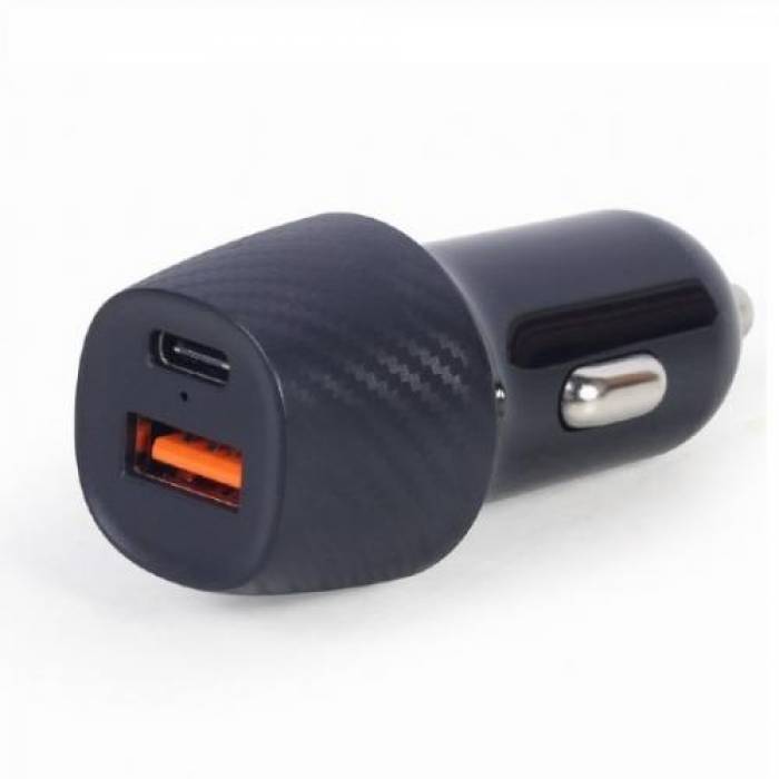 Incarcator auto Gembird TA-U2QC3-CAR-02, 1x USB-A, 1x USB-C, Black