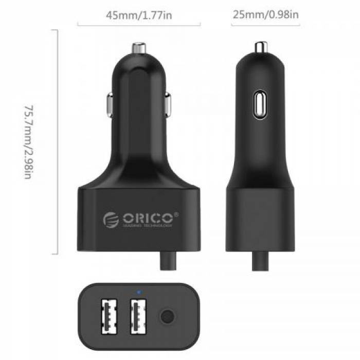 Incarcator auto Orico, 5x USB, 2.4A, Black