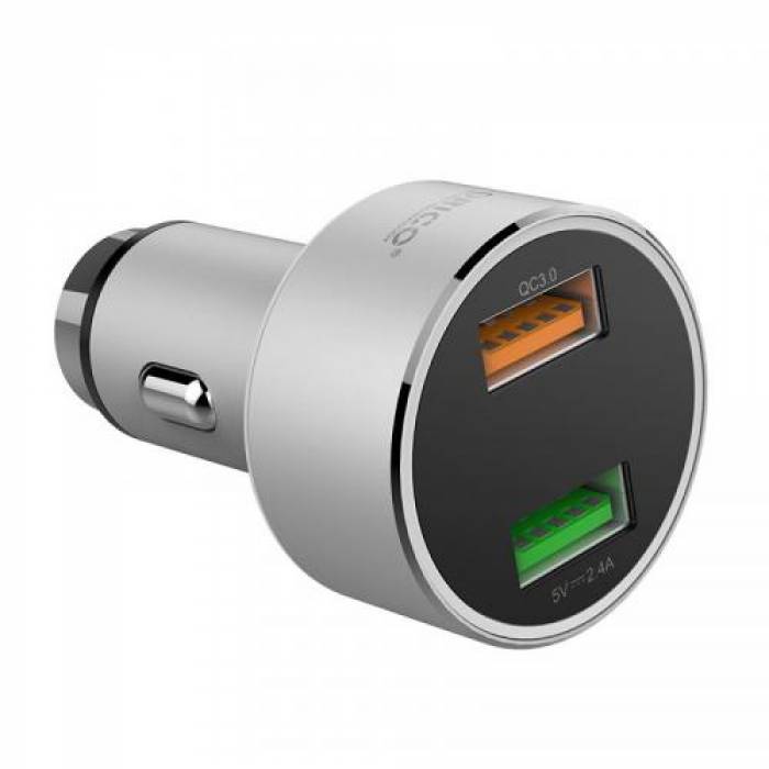 Incarcator auto Orico UPC-Q2, 2x USB, 3A, Silver