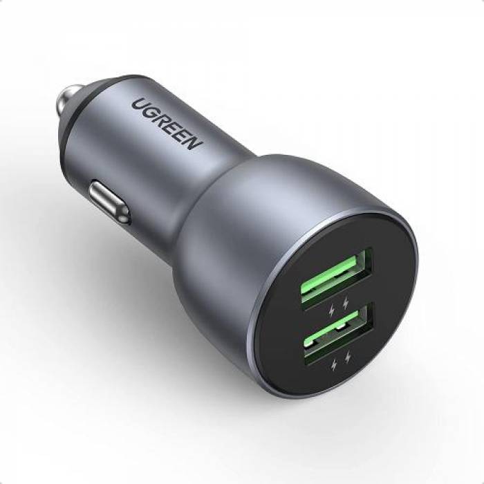 Incarcator auto Ugreen CD213, 2x USB, Gray