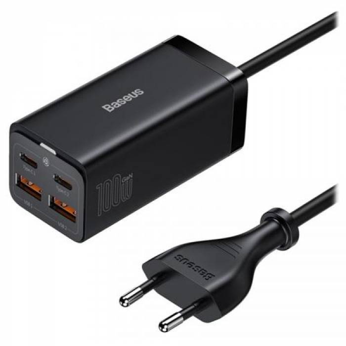 Incarcator retea Baseus CCGP000101, 2x USB, 2x USB-C, 100W, Black