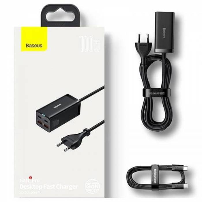 Incarcator retea Baseus CCGP000101, 2x USB, 2x USB-C, 100W, Black