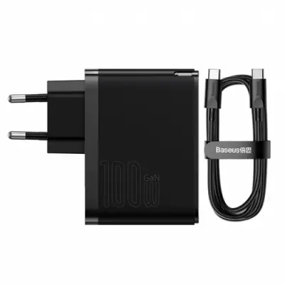 Incarcator retea Baseus CCGP090201, 1x USB-C, 1x USB, 1m, Black