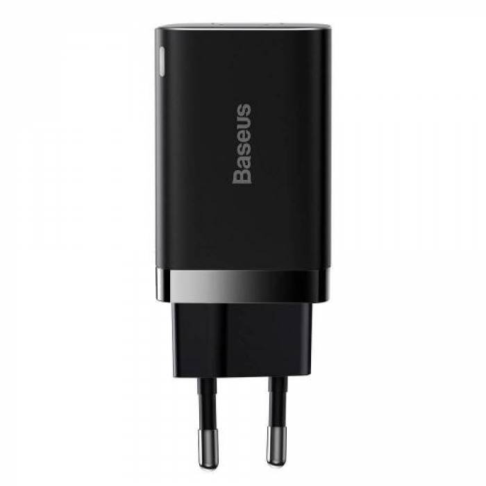 Incarcator retea Baseus CCSUPP-E01, 1x USB, 1x USB-C, 3A, Black