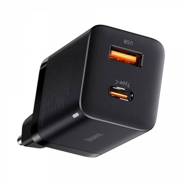 Incarcator retea Baseus CCSUPP-E01, 1x USB, 1x USB-C, 3A, Black