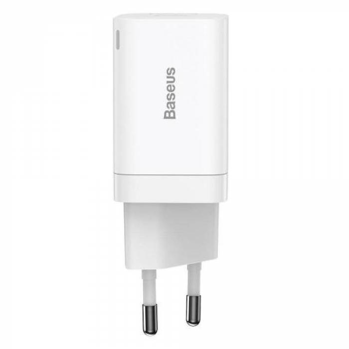 Incarcator retea Baseus CCSUPP-E01, 1x USB, 1x USB-C, 3A, White