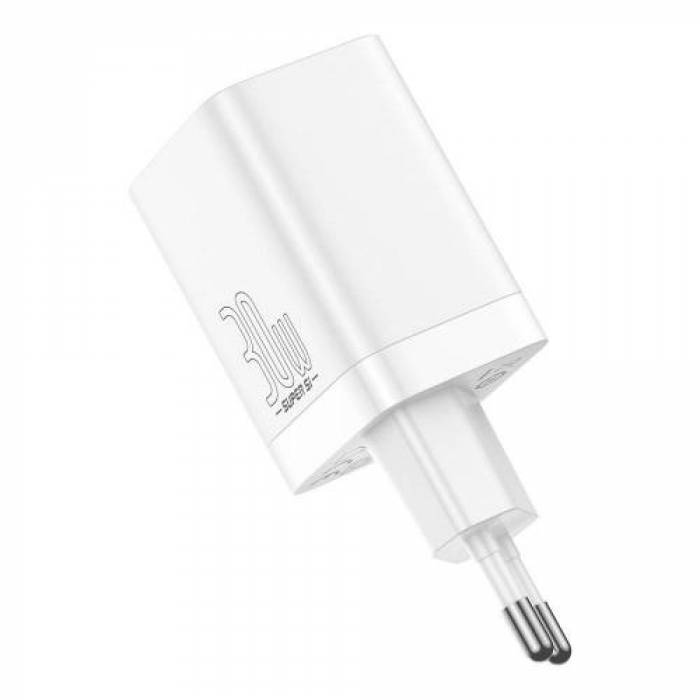 Incarcator retea Baseus CCSUPP-E01, 1x USB, 1x USB-C, 3A, White