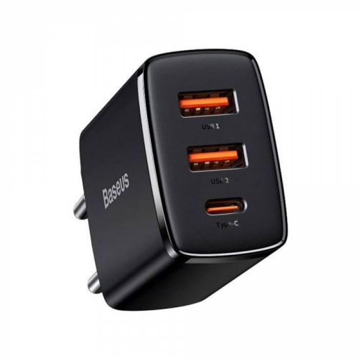 Incarcator retea Baseus CCXJ-E01, 2x USB, 1x USB-C, 3A, Black