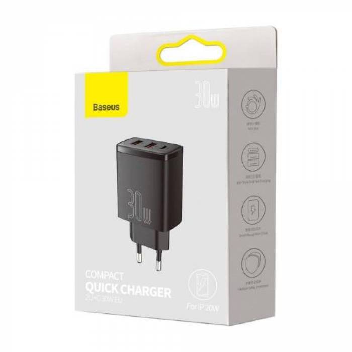 Incarcator retea Baseus CCXJ-E01, 2x USB, 1x USB-C, 3A, Black