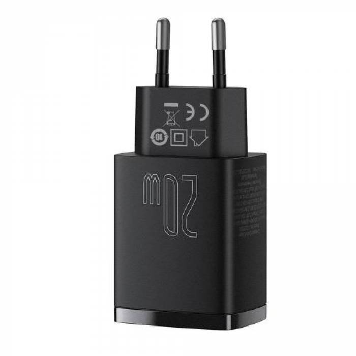  Incarcator retea Baseus Compact CCXJ-B01, 1x USB-C + 1x USB, 3A, Black