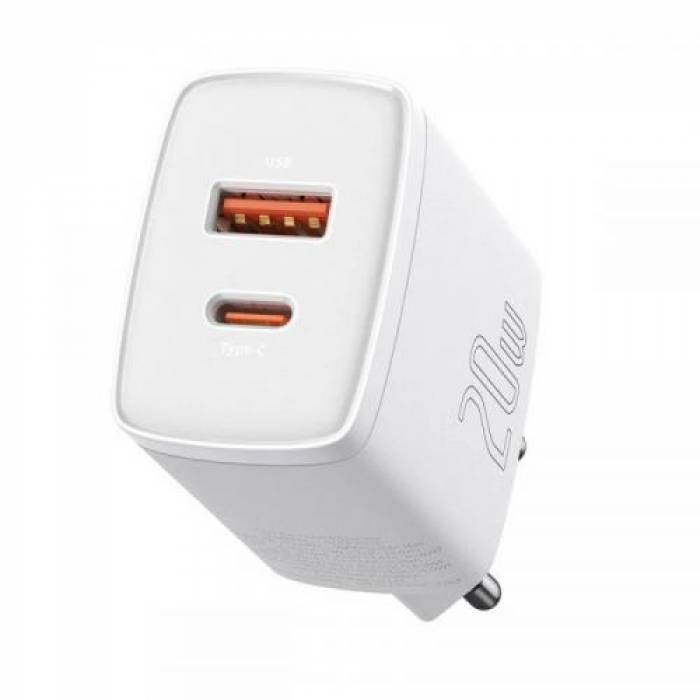  Incarcator retea Baseus Compact CCXJ-B01, 1x USB-C + 1x USB, 3A, White