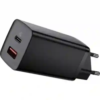 Incarcator retea Baseus GaN2 Lite, 1x USB, 1x USB-C, 3A, Black