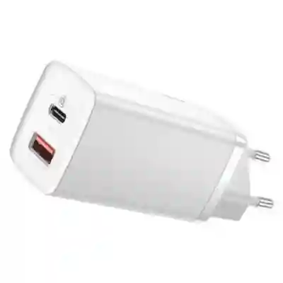 Incarcator retea Baseus GaN2 Lite, 1x USB, 1x USB-C, 3A, White