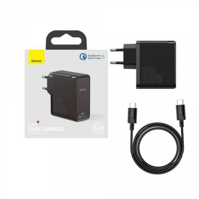 Incarcator retea Baseus GaN2 TZCCGAN-L01, 1x USB-C, 3A, Black