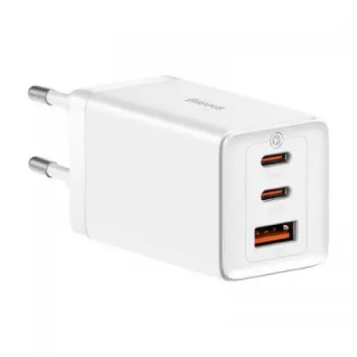 Incarcator retea Baseus GaN5 Pro, 2x USB-C, 1x USB-A, 65W, White