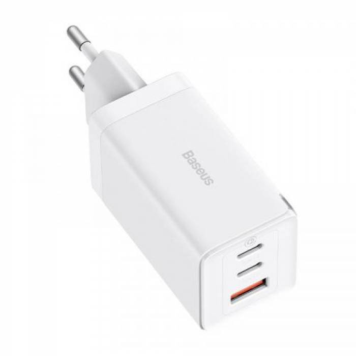 Incarcator retea Baseus GaN5 Pro, 2x USB-C, 1x USB-A, 65W, White