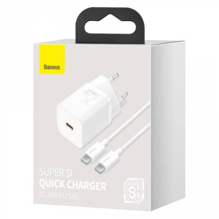 Incarcator retea Baseus Super Si TZCCSUP-L02, 1x USB-C, 3A, White