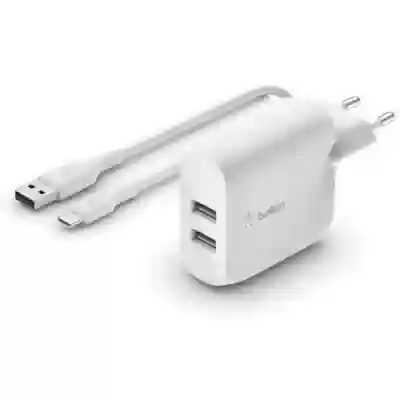 Incarcator retea BELKIN WCE001VF1MWH, 2x USB-A, White