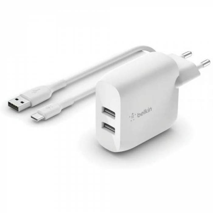 Incarcator retea BELKIN WCE001VF1MWH, 2x USB-A, White